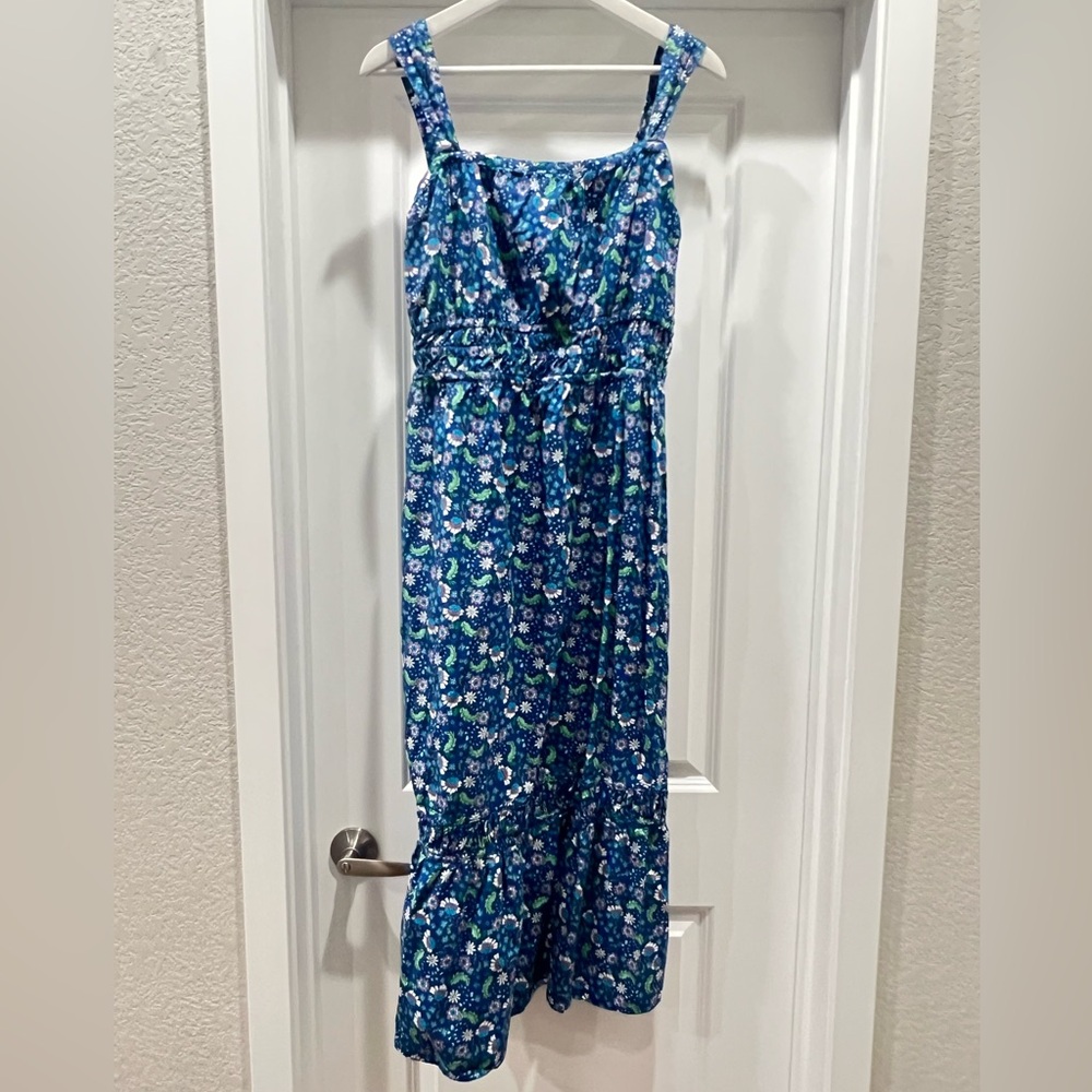 LOFT Floral Blue Sleeveless Dress SIZE Large Petite